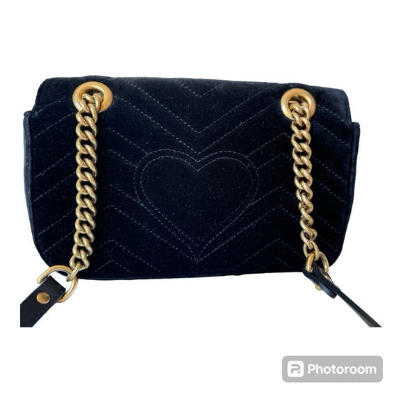 Authentic Gucci Velvet Matelasse Mini GG Marmont Shoulder Bag Black - Picture 5 of 12